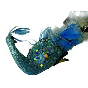 Christmas Ornament Decortion Large Blue/Teal Regal Peacock Clip-On or Hanging Lg